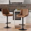 Shintenchi Swivel Bar Stools Set of 2, Adjustable Faux Leather Upholstered Swivel Counter Stools, Armless Bar Height Island Chairs with Back and Footrest, Coffee