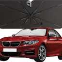 EcoNour Premium Umbrella Windshield Sun Shade for Car | Foldable UV Blocker Front Windshield Sunshade | Umbrella Shade Accessories with Storage Pouch | Fit for Sedan & Hatchbacks - Small 52"x31" (Silver - Black)