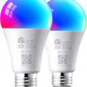 EDISHINE Matter Smart Light Bulbs, Smart Bulbs Work with Apple Home/Alexa/Google Home/SmartThings, RGBTW Color Changing Light Bulb Music Sync, 2.4GHz WiFi Bulb, 800LM Equivalent 60W, A19, E26, 2PCS