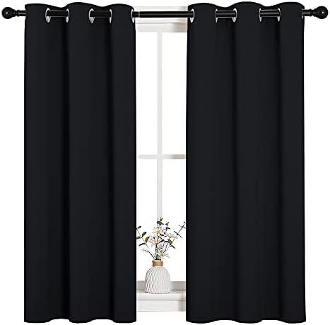 NICETOWN Halloween Bathroom Blackout Curtains and Drapes, Black Solid Thermal Insulated Grommet Blackout Drapery Panels for Window (2 Panels, 34 inches Wide by 45 inches Long, Black)