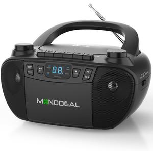 MONODEAL Cassette Tape Player with Bluetooth, Boom Box CD Player AM FM Radio, Multi-Functional CD and Cassette Player Combo,Tape Recording,USB/AUX,AC/DC Power,Headphone Jack for Gift