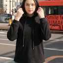 Waffle Hoodies for Woman: Knit Long Sleeve Drawstring Hooded Pullover Womens Oversized Thermal Lightweight Loose Sweatshirts Casual Athleisure Fall Trendy Black (Black, M)