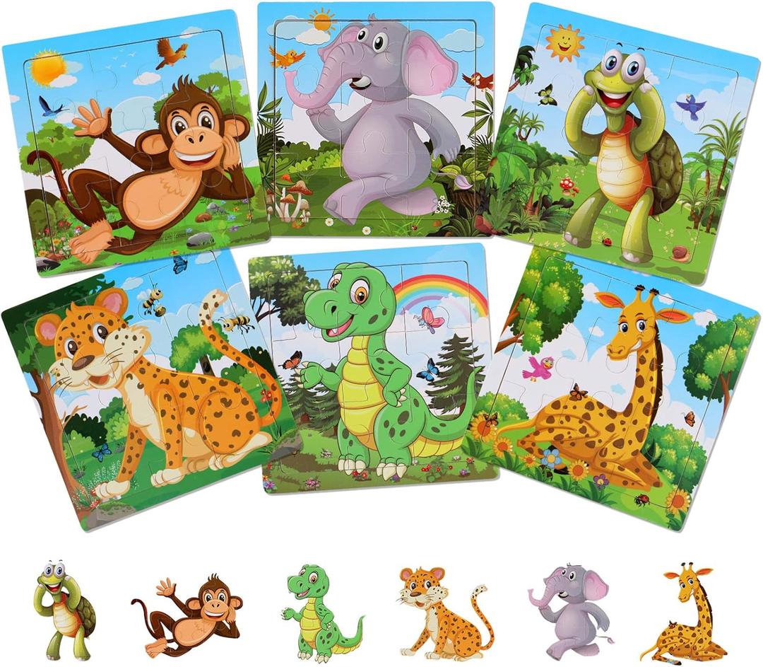 2 x NASHRIO Wooden Puzzles for Toddlers 3-5 Years Old(Set of 6), 9 Pieces Preschool Educational and Learning Animal Jigsaw Puzzle Toy Gift Set for Boys and Girls (9 Pcs-02)