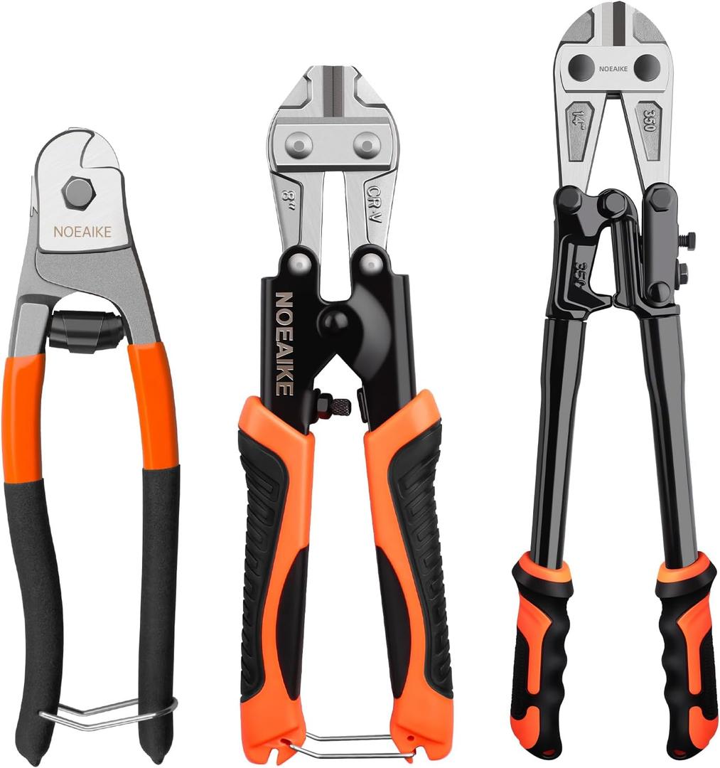 3-Pack Bolt Cutters Set,14" Heavy Duty Bolt Cutter,8"Small Bolt Cutter,8"Wire Cutter,Forged T8 Steel Blade Cutters for Chain/Metal/Screw/Rivet/Fence/Steel Wire with Rubber Grip Handle