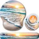 Mouse Pad and Keyboard Wrist Rest Support, with Non-Slip PU Base, Gel Mouse Pad with Coaster, Pain Relief for Gaming, Computer, Office -Beach