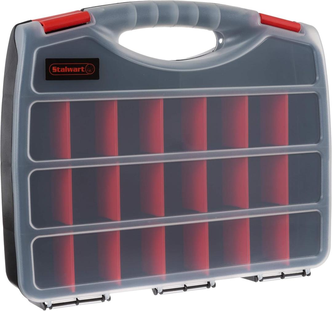 Hardware Organizer Box with Dividers - 23 Compartment Small Parts Organizer Portable Tool Box with Secure Latches - Plastic Screw Storage for Nuts, Beads, Jewelry or Tackle by Stalwart