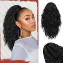 SOFEIYAN Ponytail Extension, 16 inch Claw Clip Ponytail Extension Wavy Curly Ponytails Synthetic Pony Tails Hair Extensions Natural Fake Hairpiece for Women - Black Brown