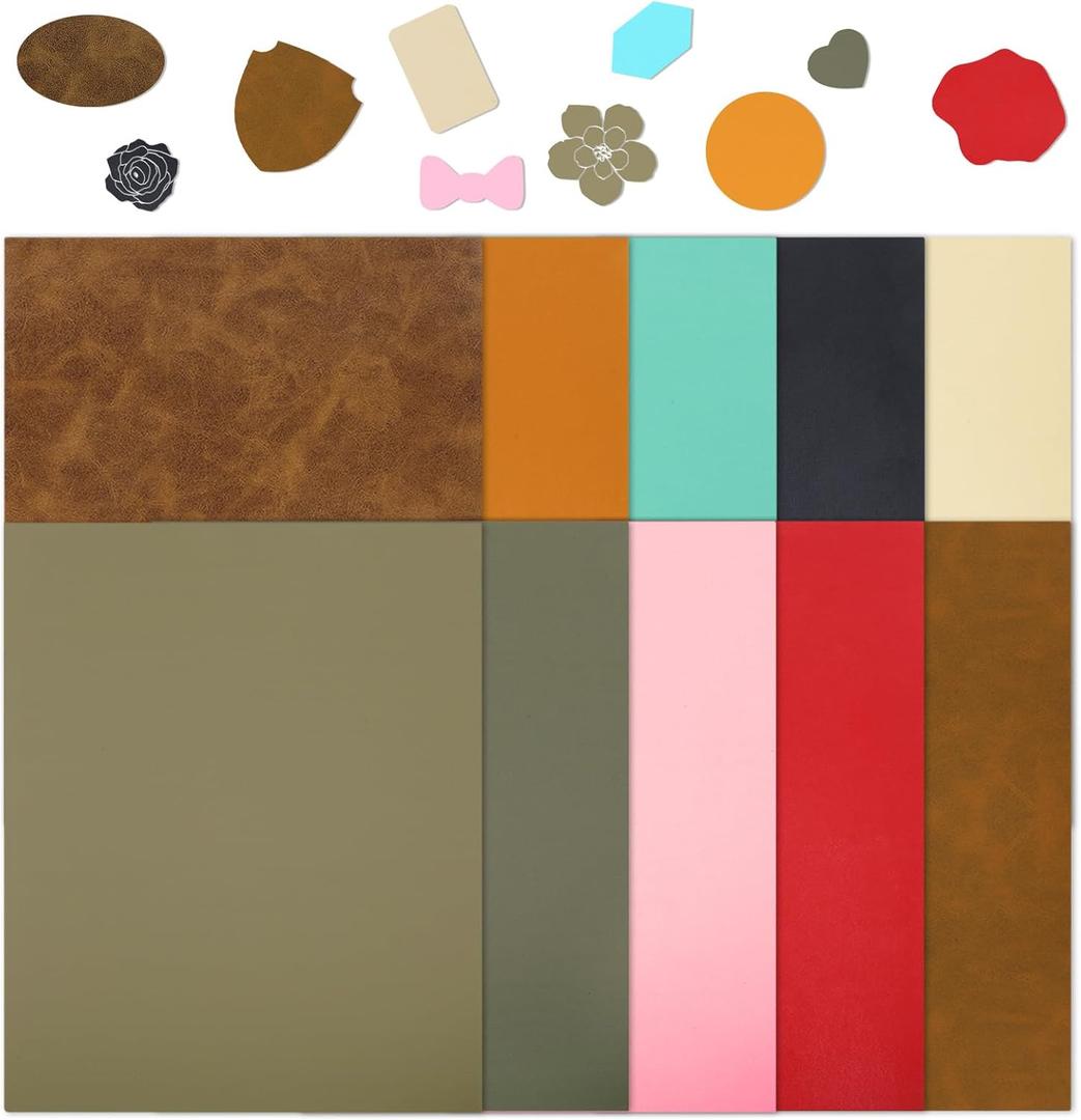 10 Pcs Laserable Leatherette Sheets, 12.6 x 10.2 Inch Blank Leather for Laser Engraving 10 Colors Faux Leather Sheets for Hats, Cap, Keychain, DIY Projects, Engraver Leathers Material