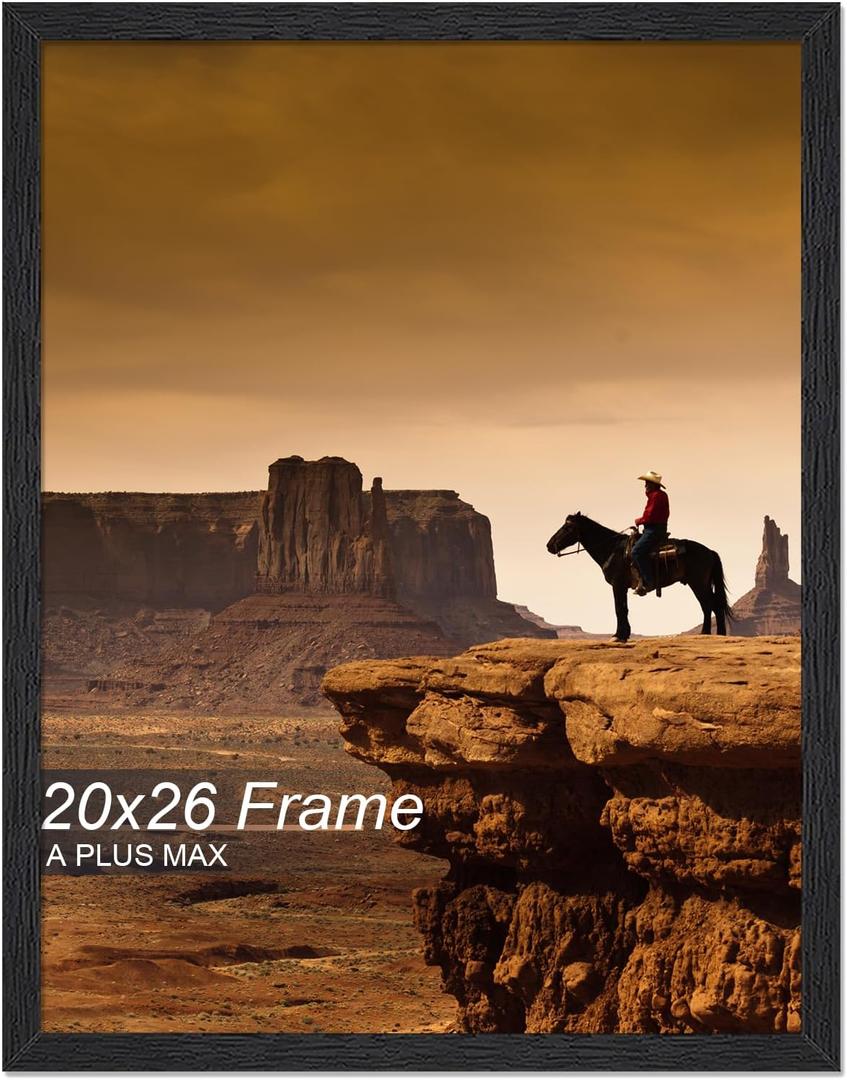 A PLUS MAX 20x26 Picture Frame, Black Engineered Wood Frame for 20 x 26 Inch Picture Poster Photo, Light Weight 20 by 26 Frame with Wood-grain for Wall - 1 Pack/Black/20 x26