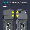 Janmitta Case for iPhone 17 Air Phone Cover Built in Slide Camera Lens Cover+Screen Protector,Heavy Duty Shockproof Full Body PhoneCase with Finger Ring Holder Kickstand,Black