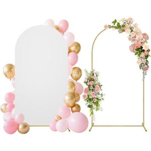7.2FT Wedding Arch Backdrop Stand and Cover Set, Metal Balloon Arch Stand and Cover for Birthday Party Wedding Ceremony Bridal Baby Shower Graduation Decoration