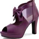GATUXUS Open Toe Women Platform High Heel Shoes Bows Strappy Sandals (10, Purple)