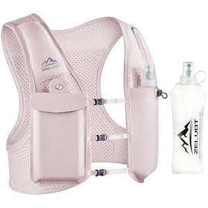 Zelvot Running Vest for Women Men, USA Original Patent, Adjustable Chest Straps Running Hydration Vest with 500ml Soft Flask, Lightweight Breathable Reflective Running Vest for Marathon Pink S