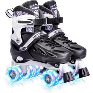 METROLLER Roller Skates for Girls and Boys Teens, Adjustable 4 Sizes for Kids Toddler Rollerskates with Light up Wheels, for Women (Black, Medium-Big Kid (1-4 US))