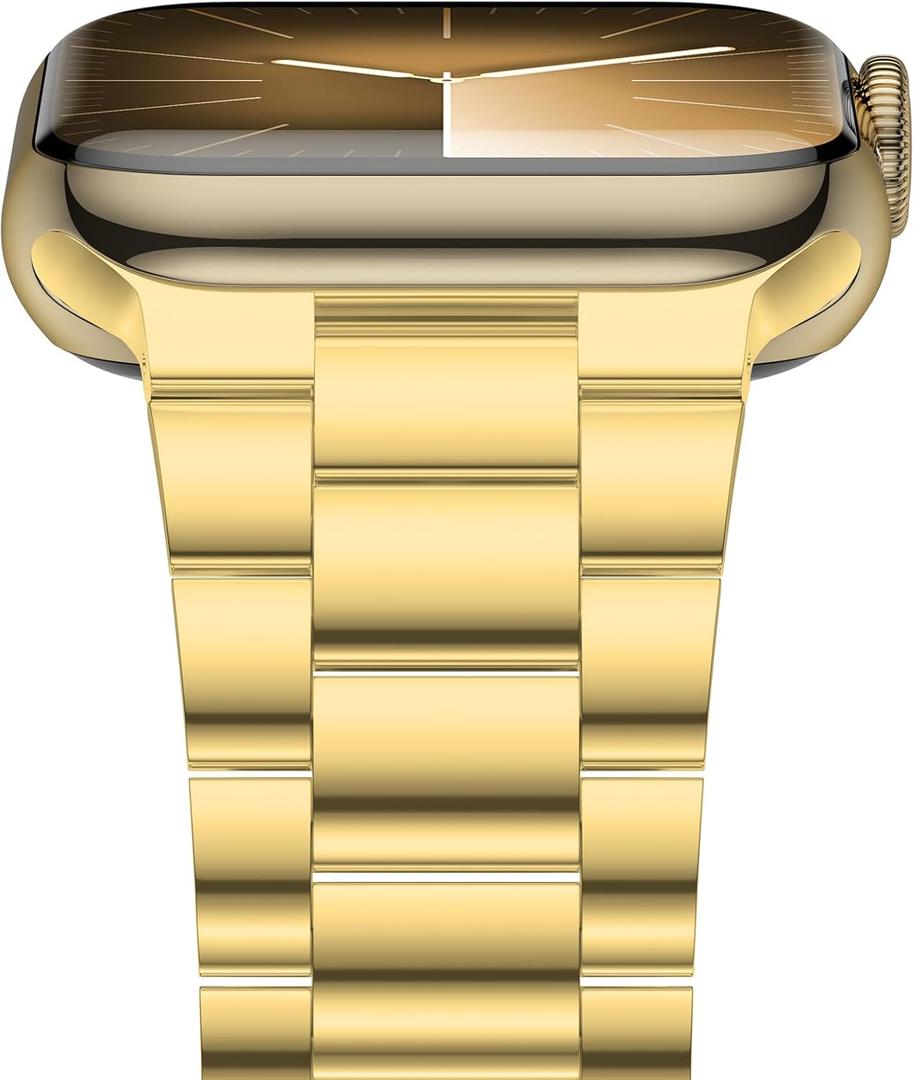 iiteeology Lightweight Stainless Steel Band Designed for Apple Watch Ultra 3 & Ultra 2, Series 1-11, 46mm, 45mm, 44mm, 42mm, Replacement iWatch Bands for Men & Women,Gold