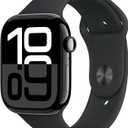 Apple Watch Series 10 [GPS 46mm case] Smartwatch with Jet Black Aluminum Case with Black Sport Band - M/L. Fitness Tracker, ECG App, Always-On Retina Display, Water Resistant