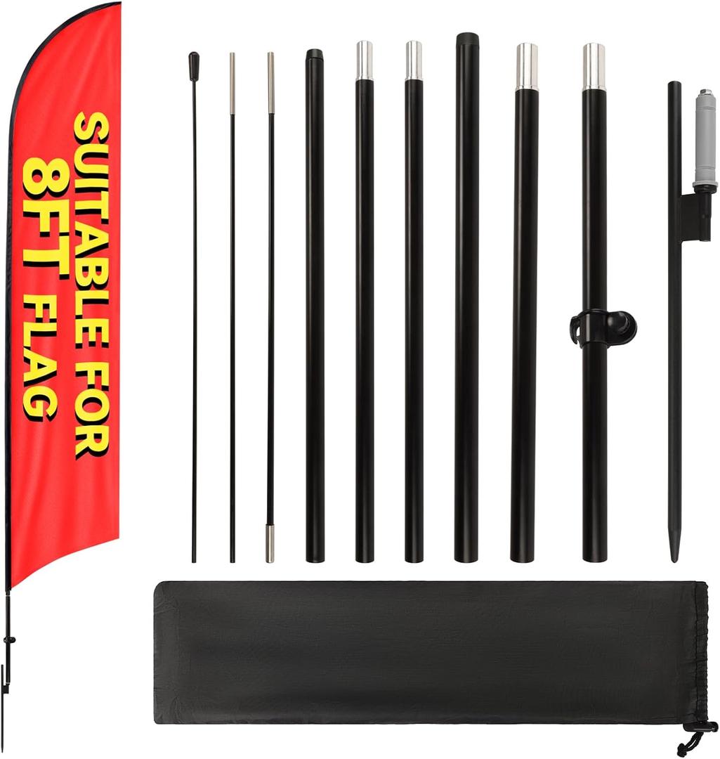 1 Sets 10FT Heavy Duty Feather Flag Pole Kit for 8FT Swooper Flags, Portable Reinforced Aluminum Banner Pole with Rotating Ground Stake, Ideal for Outdoor Advertising, Storefronts (10FT, 1 Sets)
