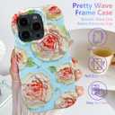 XIZYO Case for iPhone 13 Pro, Colorful Retro Oil Painting Flower Cute Floral Aesthetic Curly Wave Frame Hybrid Protective 2-Layer Hard Shell Soft TPU Shockproof Cover Women Girls-Rose Flower/Blue