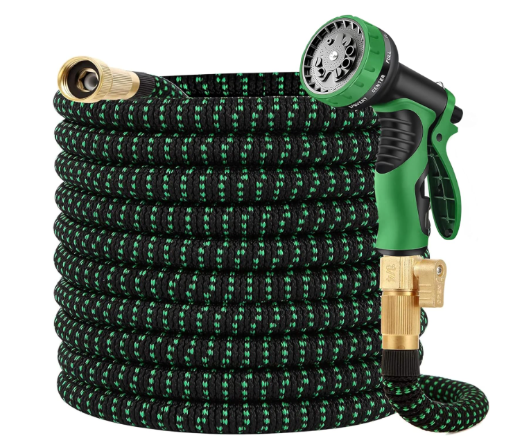 50 ft Expandable Garden Hose, 2025 New Ultra Lightweight Kink Free Flexible Water Hose 50ft, 10 Pattern Spray Nozzle, LeakProof Solid Brass Fittings, HighDensity Outer Fabric & Durable Latex Core