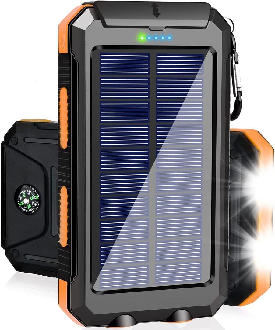Solar Charger Power Bank, 38800mAh Portable Charger Fast Charger Dual USB Port Built-in Led Flashlight and Compass for All Cell Phone and Electronic Devices (Orange)