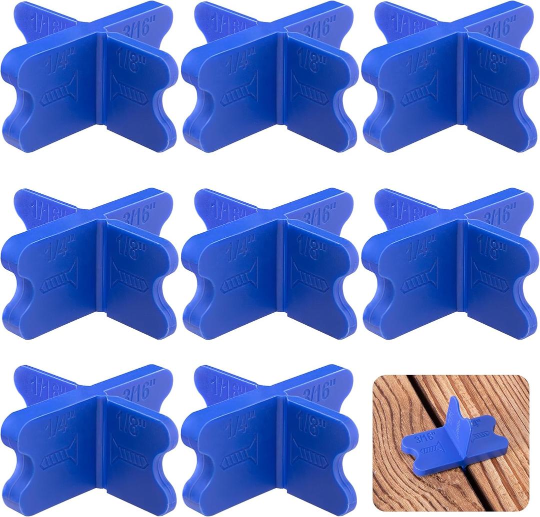 8 Pcs ABS Deck Spacer Tool,4 Thicknesses Deck Board Spacers(1/16", 1/8", 3/16", 1/4"),Blue Deck Spacers Assorted for Pressure Treated Composite Decking