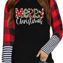 Girls Christmas Shirt Kids Merry Christmas Trees Shirts Ugly Xmas Santa Plaid Long Sleeve Tops 120