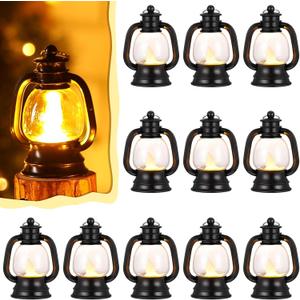 Ferraycle 12 Pcs Mini Lantern Decor 4 Inch Western Lantern Table Centerpiece Small Vintage Camping Hanging Lamp Ornaments Bulk for Cowboy Cowgirl Wedding Halloween Christmas (4 Inch,Black)