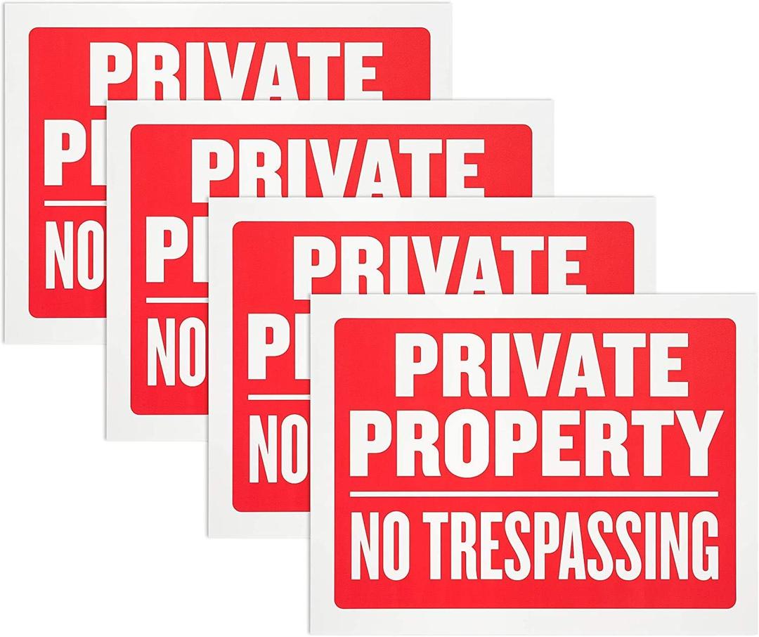 4 Pack Private Property No Trespassing Sign 9 x 12 Inch Weatherproof, Water Resistant, Easy to Mount, Durable Ink, Indoor and Outdoor Keep, for Home Safety & Privacy