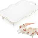 16" Ceramic Serving Tray with Handles, Vintage Large Serving Platter, Luxury British Style Coffee Table Tray, Decorative Dish with Golden Rim, Rectangular Tea Tray for Perfume for Living Room