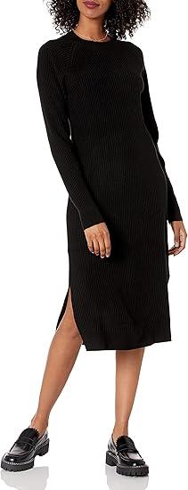 The Drop Women's Renata Rib Slounge Midi Dress, black, S