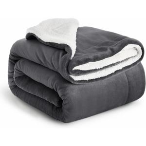IR Imperial Rooms Sherpa Blankets Queen Size - Thick and Warm Blankets for Winter, Reversible Soft and Fuzzy Fluffy Queen Size Blanket for Bed, Grey, 90x90 Inches