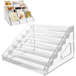 2 Pack 7-Tier Acrylic Card Display Stand, Versatile Sticker Display Rack Holder for Greeting Card Business Brochure Postcard Portable Card Display Shelf for Vendors Craft Trade Shows