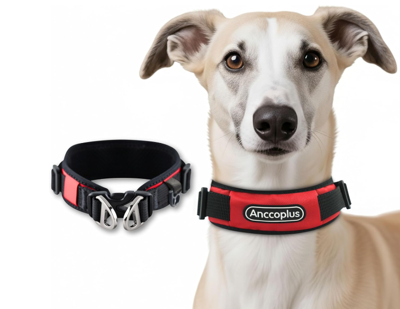 ANCCOPLUS Comfort Fit Dog Collar, Anti-Choke Neck Safe Dog Training Collar, Wide Padded, Breathable, Adjustable with Dual D-Rings, Soft Cushion Neck Protector for Dogs (L, Red)