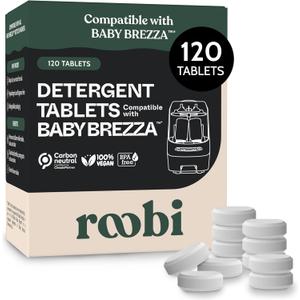 Roobi Detergent Tablets Compatible with Baby Brezza Bottle Washer Pro. Removes Milk Residue & Odor, Hypoallergenic Carbon Neutral Formula. 120 Count.