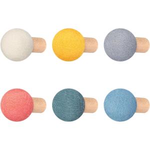 6 Pcs Wool Round Wall Hook Kids Wall Coat Hooks Kids Coat Rack Wall Mount Wool Wooden Coat Hooks Hat Rack for Home Living Room Nursery Minimalist Wall Decor (Pastel Color)
