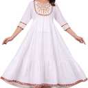 JG JAI GOVINDAM Cotton Anarkali Indian Kurti for Women Pakistani Wedding/Party Wear Designer Style Anarkali Suit for Women (Small, White)