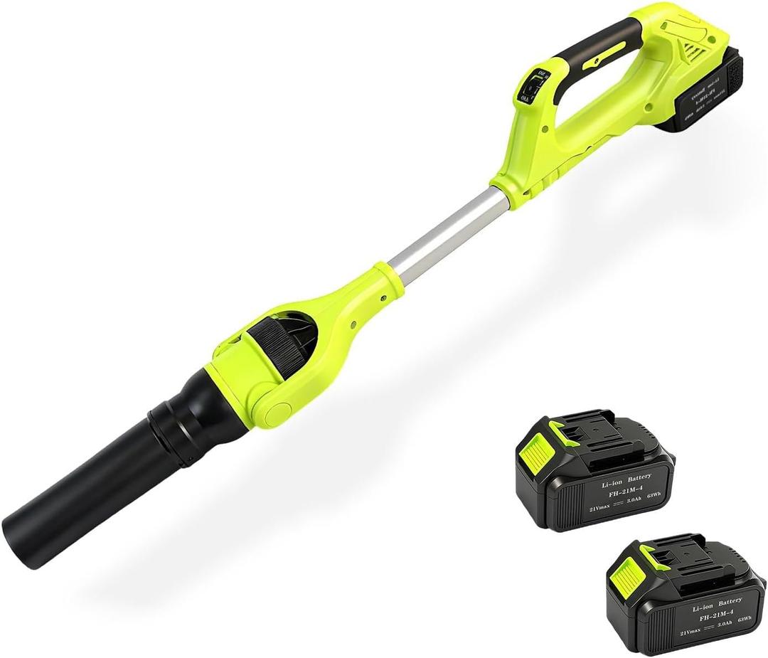 Cordless Leaf Blower, 21V Leaf Blowers, 580CFM/180 MPH Brushless Motor and 3-Speed Electric Blower, with 2 Lightweight Batteries 3.0Ah & Charger Gutter Cleaning for Garden Yard Patio