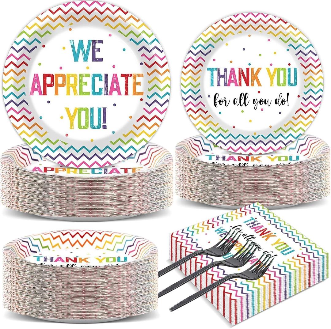 200pcs Thank You Plates Napkins We Appreciate You Party Tableware Set Teacher Appreciation Dinnerware Be Thankful to Teacher Mother Doctor Paper Plates for Congrat Graduate Decor Supplies Serve 50