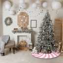 Swirl Stripe Christmas Tree Skirt 48 inches Sweet Candy Cane Pink Christmas Decorations Xmas Tree Mat Holiday Party Home Decorations (Pink, 48in)