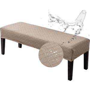 Genina Stretch Dining Bench Covers, Waterproof Stretch Jacquard Bench Seat Protector Cover, Rectangular Bench Cover for Bedrooms, Living Rooms, Kitchens, Removable, Washable-Taupe (Argyle)