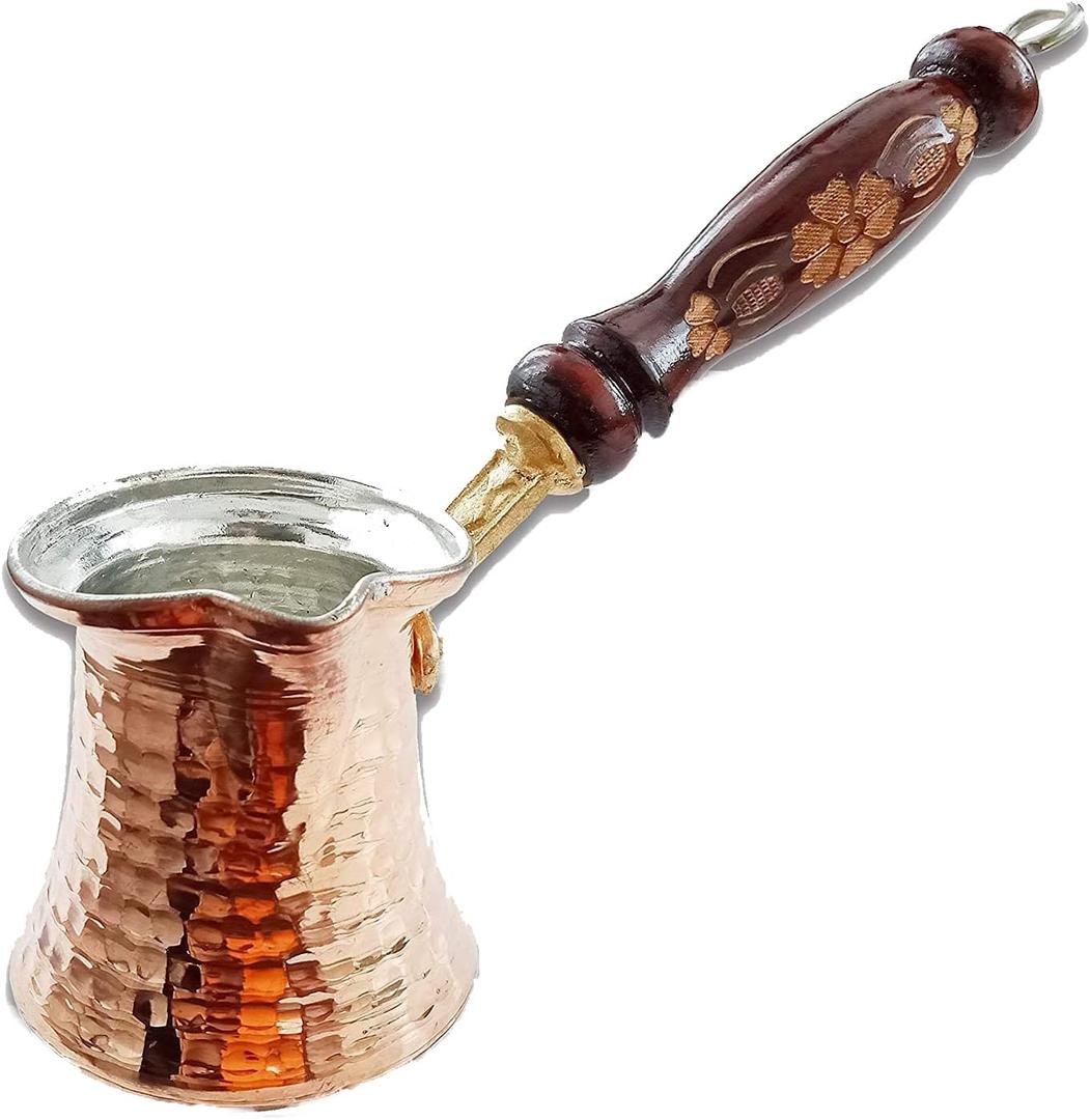 Turkish Coffee Copper Pot, Greek Arabic Coffee Maker, Handmade Cezve with Embroidered Handle- 2 Person