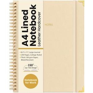 Of a Happy Kind Large Spiral Notebook 8.5x11 Leather Hardcover A4 with 200 Pages - College Ruled Journal for Women  Aesthetic Notebook for Work, Office, Notes, Study  Cute Lined Journals, Beige