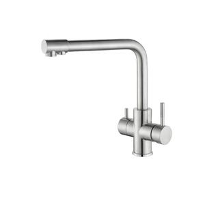 3 in 1 Kitchen Sink Faucet with Drinking Water Faucet,3 Way Kitchen Faucet, Bar Water Purifier Faucet,Modern Kitchen Faucet Double-Handle Kitchen Faucet (Seven-Shaped)…