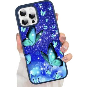ZIYE Butterfly Case for iPhone 16 Pro Cute Blue Butterflies Pattern Design for Girl Women Drop Protection Anti-Scratch Shockproof Protective Slim Phone Case for iPhone 16 Pro 6.3 Inch
