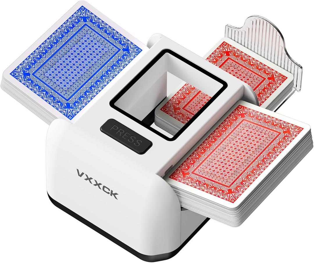 Automatic Card Shuffler for 1-2 Decks Dual Motor Not Stuck Card Automatic Sensing Function Rechargeable Card Shuffler Low Noise Card Shuffler for Poker Uno,Bridge,Spades,Card Games