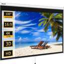 WASJOYE 100'' Manual Pull Down Projector Screen, 4K HD Retractable Projection Screen with Auto Locking, 16:9 Projector Screen Anti-Crease for Home Theater Cinema Office Education Presentation