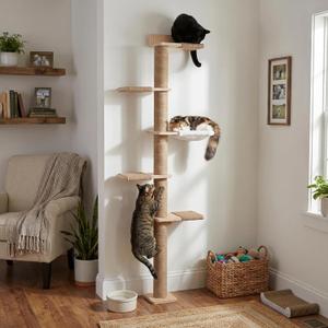 Tall Cat Tree, 5 Tier Floor Cats Tower, Wall-Mounted Kitten Sisal Scratching Post, with Cozy Hammock, Suitable for Climb, Scratch, Lookout and Play (Wall-Mounted)