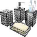 Bathroom Accessory Set, 4 PCS Grey Bathroom Accessories Set, Soap Dispenser and Toothbrush Holder Set, Soap Dish and Mouthwash Cup, Boho Bathroom Decor, Plastic Bathroom Sets Accessories