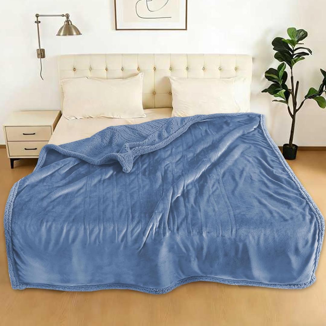 Electric Heated Blanket Full Size 72" x 84" - 5 Heat Settings & 10H Auto-Off, Micro plush Flannel & Sherpa Lining, Machine Washable, Overheat Protection, Ideal Gifts for Home/Bedroom/Sofa, Demin Blue