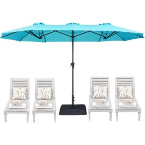 SUPERJARE 13FT Outdoor Patio Umbrella with Base Included, Double Sided Pool Umbrellas with Fade Resistant Canopy, Large Table Umbrella for Deck, Market, Backyard - Light Blue